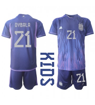 Argentina Paulo Dybala #21 Udebanesæt Børn VM 2022 Kort ærmer (+ korte bukser)